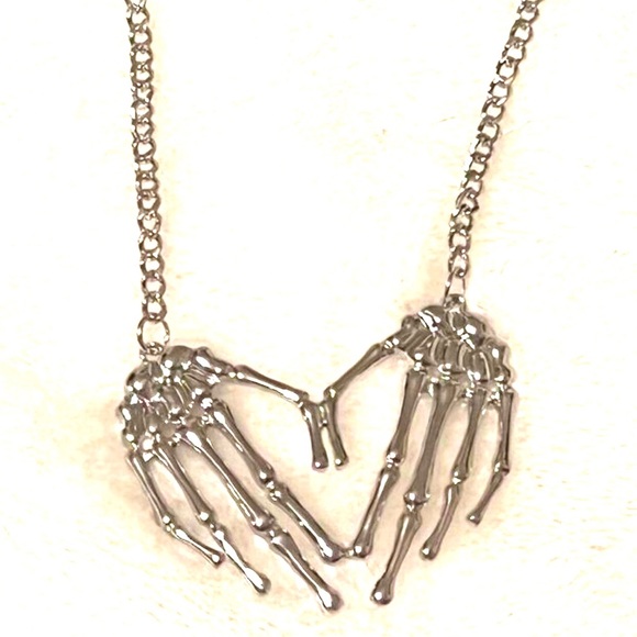 Skeleton Hands Heart- Gothic Dead Dark Love Romance Creepy Scary Horror Necklace - Picture 11 of 11